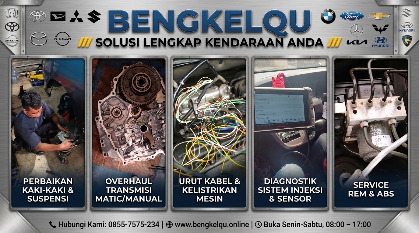 Banner BengkelQu, solusi lengkap kendaraan Anda, layanan dan kontak bengkel